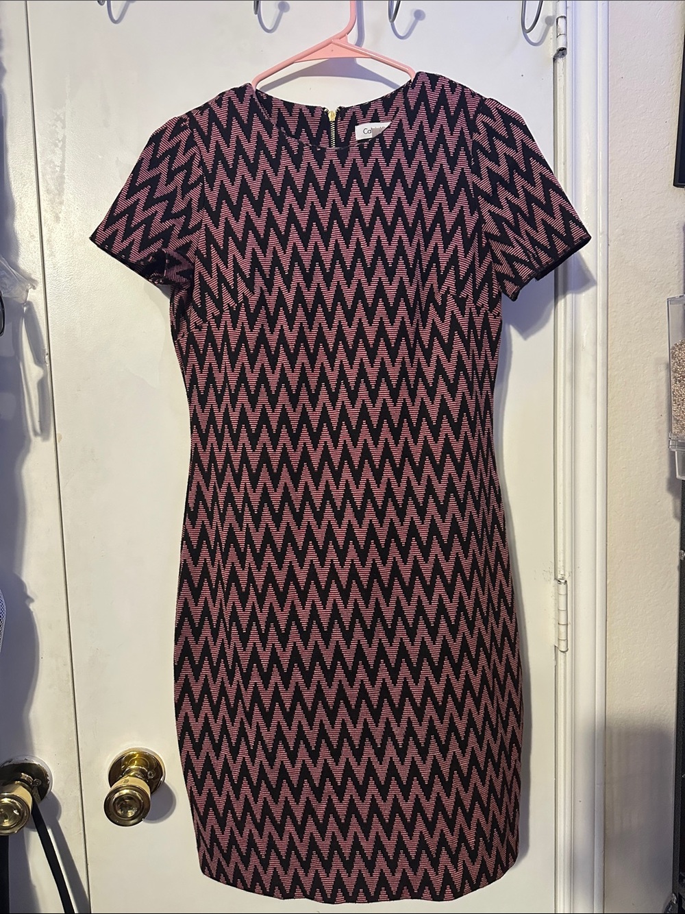 Calvin Klein Pink and Black Chevron Shift Dress